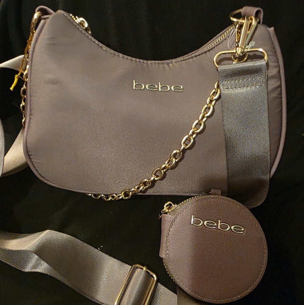 Bebe Mauve Shoulder Bag with Gold Accents